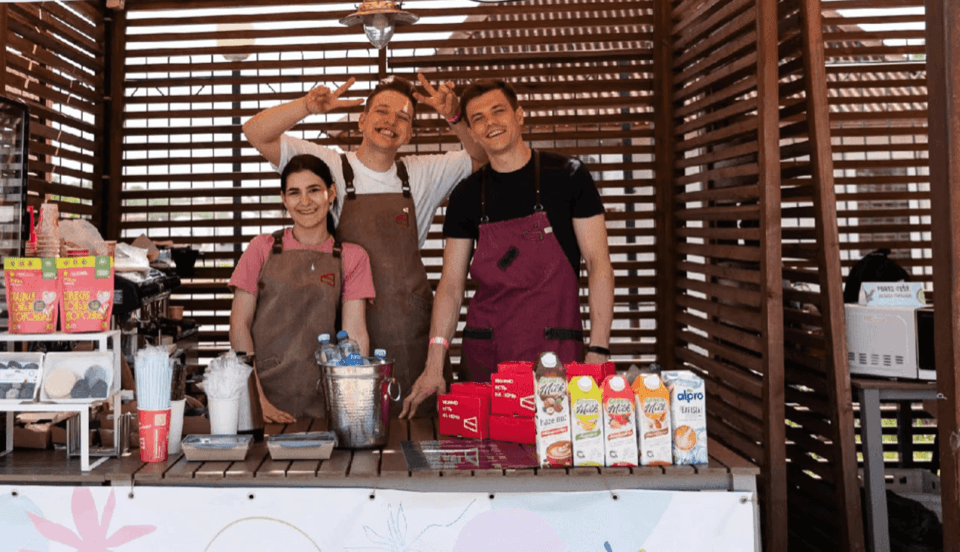 George with the coffee shop baristas