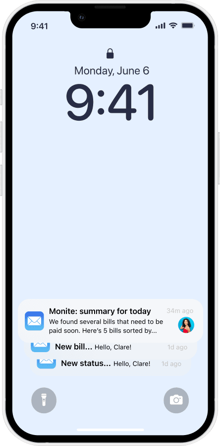 iPhone lock screen with a bill status notification