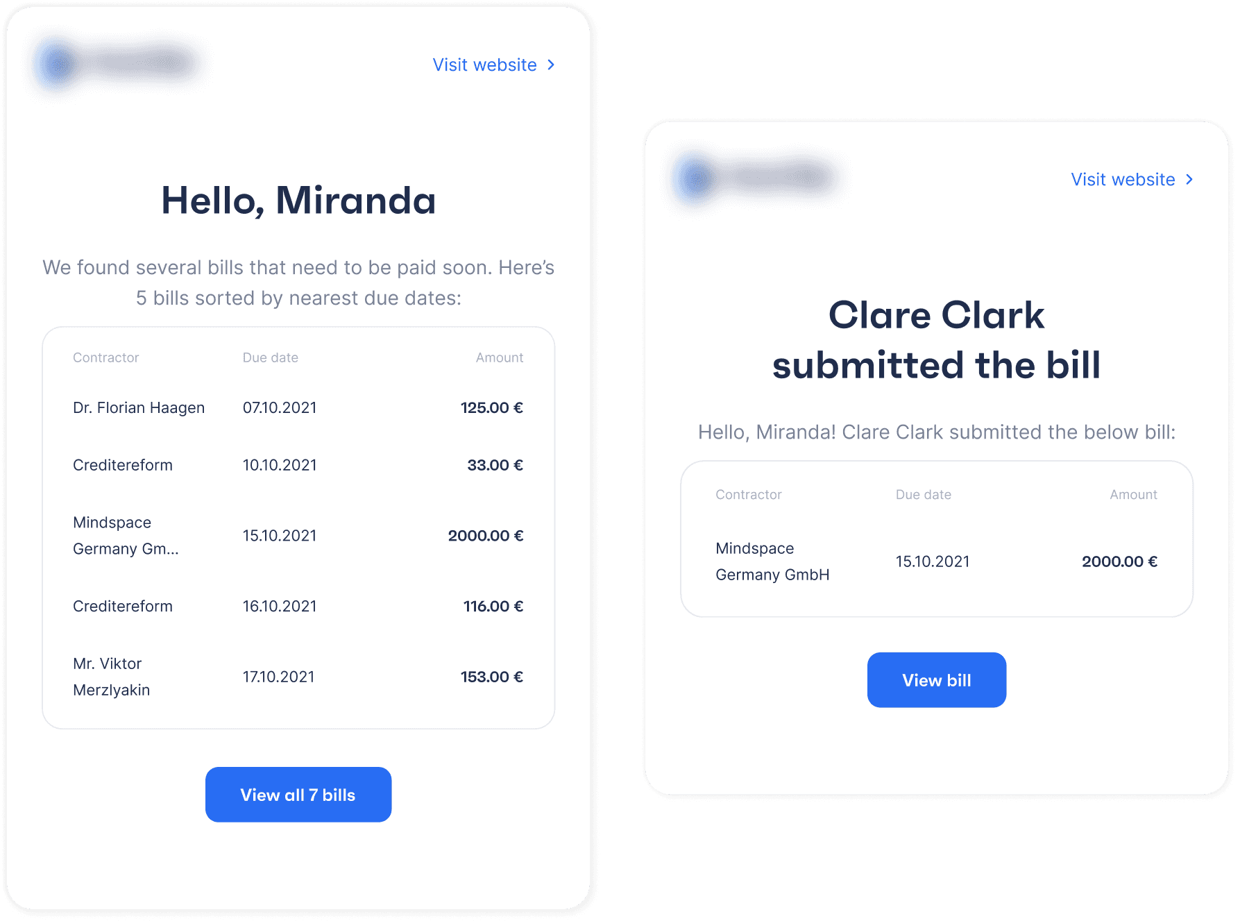 Email digest for the manager listing bills that need attention